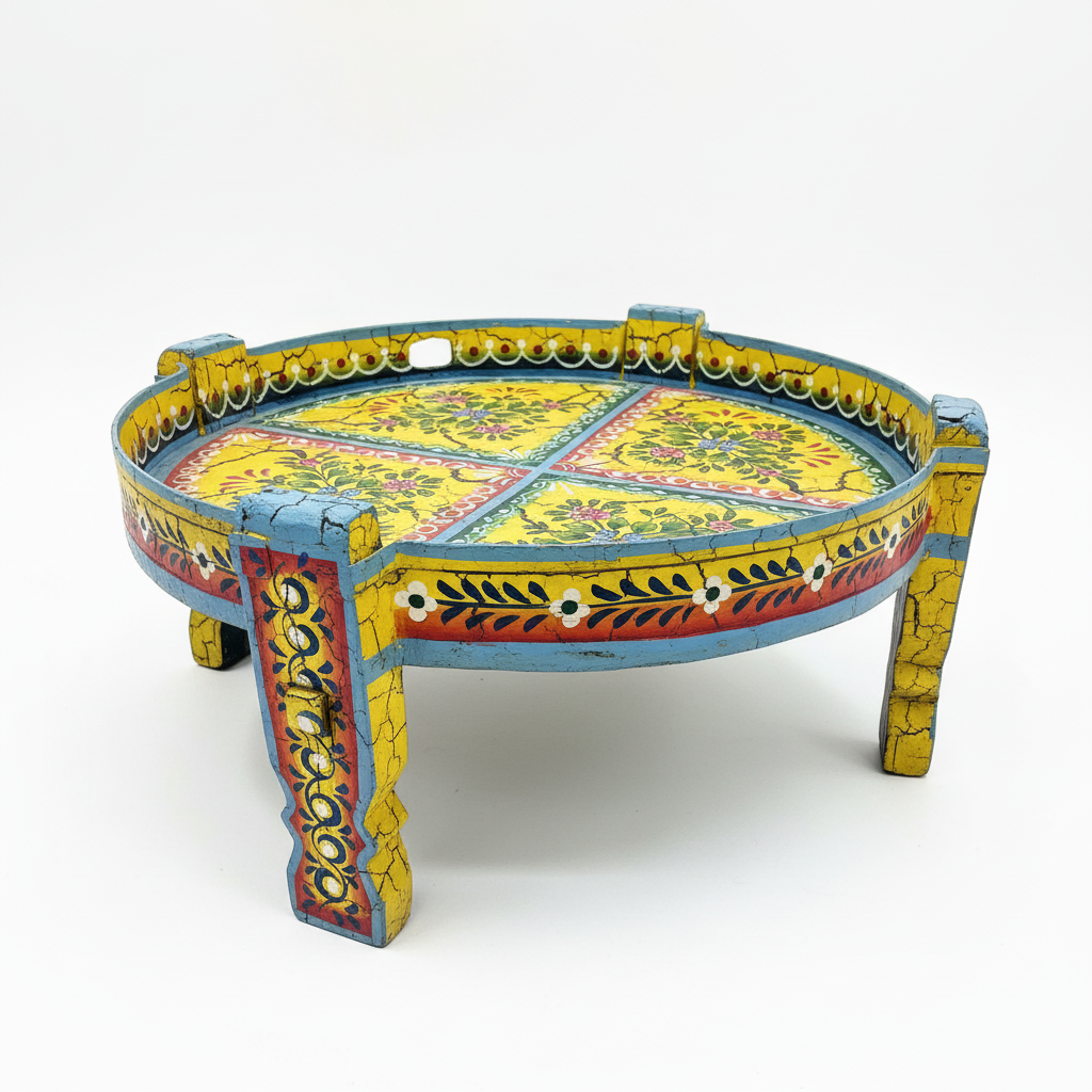 Hand Painted Chakka Table with vibrant floral patterns