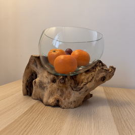 Unique driftwood fruit bowl with glass insert