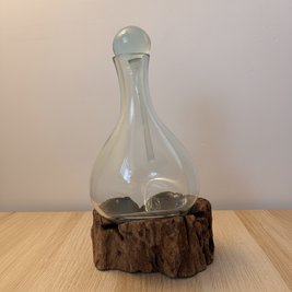 Root wood glass decanter side view