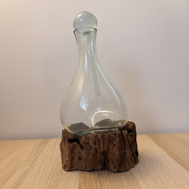 Handcrafted root molten glass decanter 30cm with stopper
