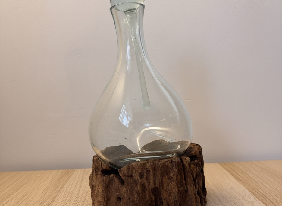 Handcrafted root molten glass decanter 30cm with stopper