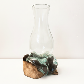 Handcrafted driftwood molten glass vase 25cm