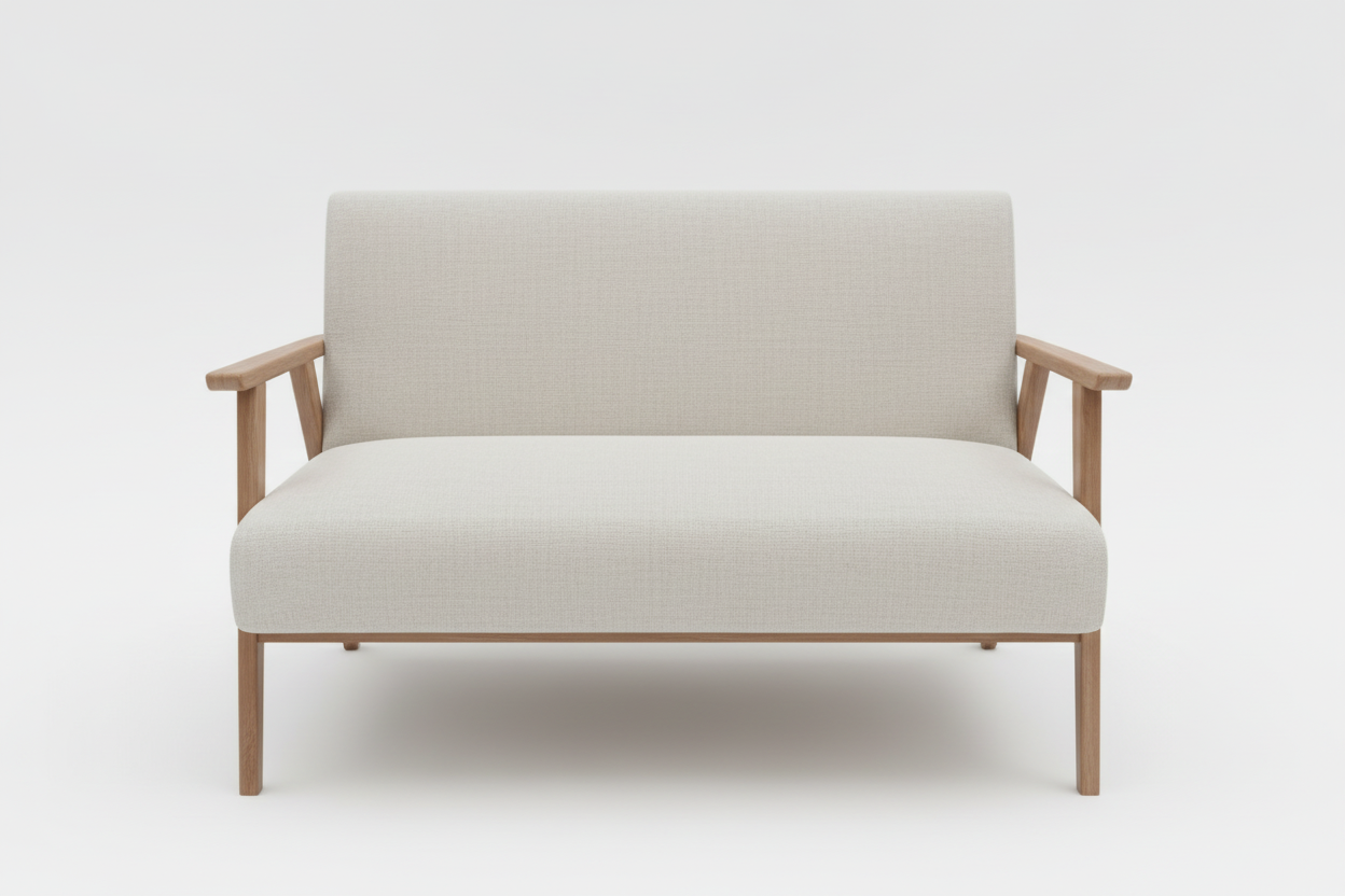 Natural linen sofa front angle view