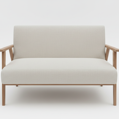 Natural linen sofa front angle view