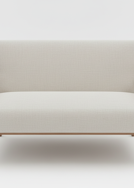 Natural linen sofa front angle view