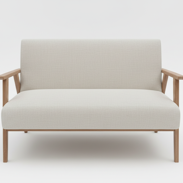 Natural linen sofa front angle view