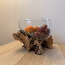 Driftwood glass fruit bowl with fresh fruit